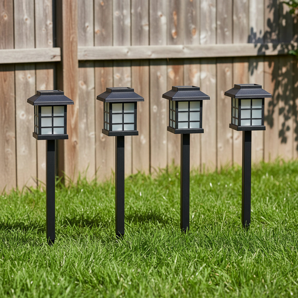 Black Warm White Integrated LED Weather Resistant Outdoor Solar Path Light with Plastic Lens (4-Pack)